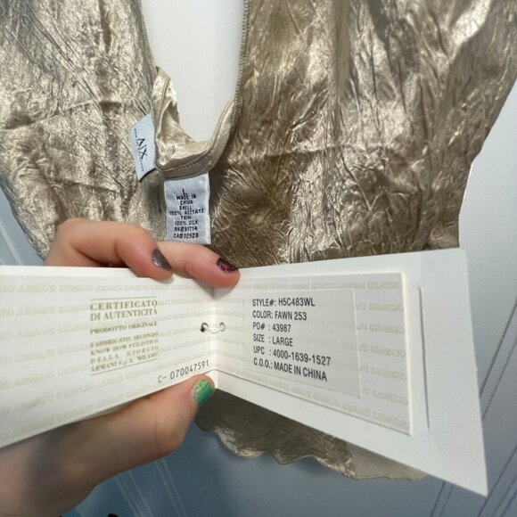 NEW Armani Exchange Silk Gold Halter Top Women's Large Fawn metallic tank NWT - Picture 4 of 7